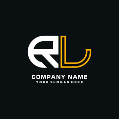 RL initial logo oval shaped letter. Monogram Logo Design Vector, color logo white blue, white yellow,black background.