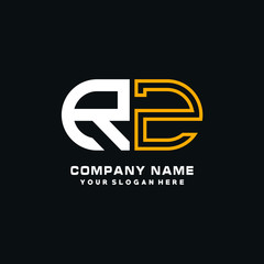 RZ initial logo oval shaped letter. Monogram Logo Design Vector, color logo white blue, white yellow,black background.