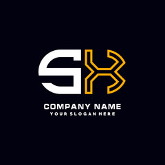 SX initial logo oval shaped letter. Monogram Logo Design Vector, color logo white blue, white yellow,black background.