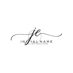 JE Initial handwriting logo with circle hand drawn template vector