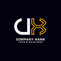 UX initial logo oval shaped letter. Monogram Logo Design Vector, color logo white blue, white yellow,black background.