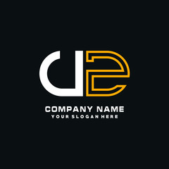 UZ initial logo oval shaped letter. Monogram Logo Design Vector, color logo white blue, white yellow,black background.