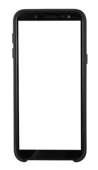 black smart phone with white screen isolated white background