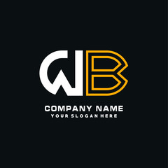 WB initial logo oval shaped letter. Monogram Logo Design Vector, color logo white blue, white yellow,black background.