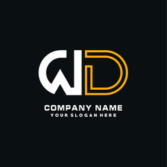 WD initial logo oval shaped letter. Monogram Logo Design Vector, color logo white blue, white yellow,black background.