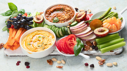 Healthy vegan snacks and dips