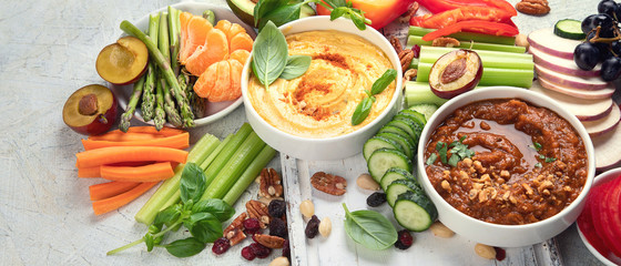 Fototapeta na wymiar Healthy vegan snacks and dips