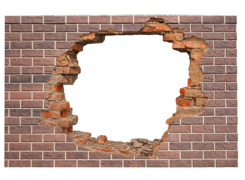 White hole in brick wall.