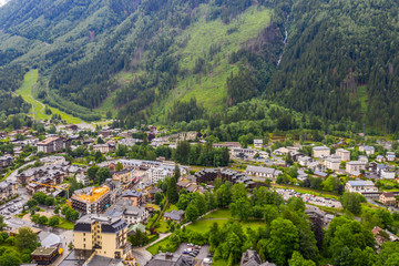 Fototapeta na wymiar Aerial view of Chamonix towns and villages in summer season 