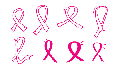 pink ribbon symbol for breast awareness month with handdrawn doodle style vector