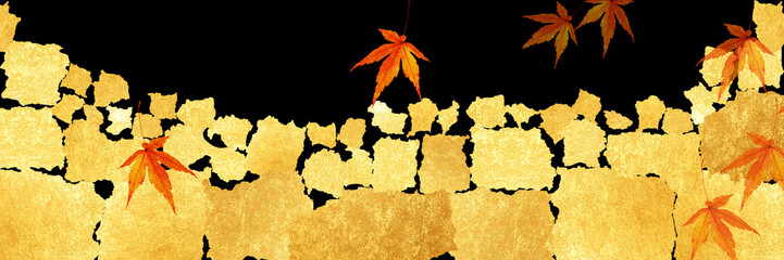紅葉と金屏風