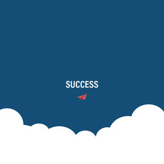 Success business concept vector and illustration flat background for template or presentation, The red paper plane flying to the sky