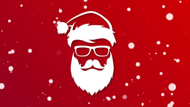 Red Christmas looped background card with hipster Santa Claus