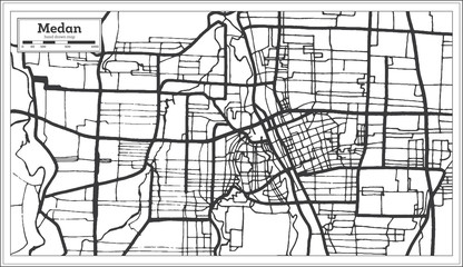 Medan Indonesia City Map in Black and White Color. Outline Map.