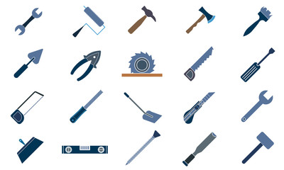 Hand tools icon set vector. Simple flat symbol. Perfect  pictogram illustration on white background.