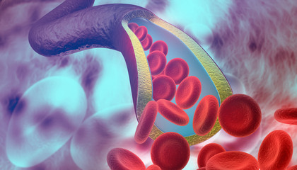 Red blood cells in vein. 3d illustration - obrazy, fototapety, plakaty