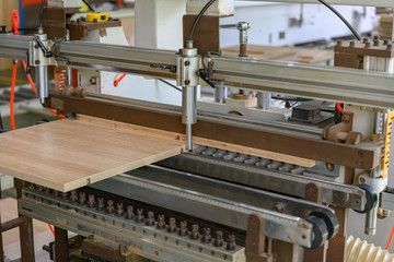 machine handling plywood in a factory