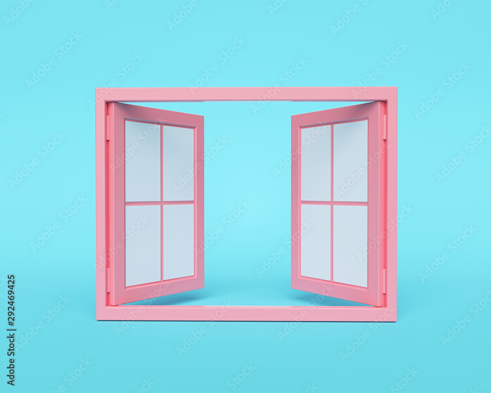 Poster pastel pink colored opened window. minimal style. 3d rendering