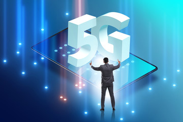 Businessman in 5g high internet speed concept