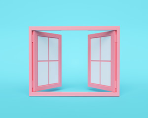 pastel pink colored opened window. minimal style. 3d rendering