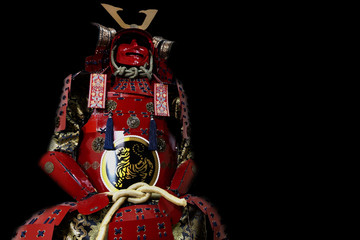 red yoroi samurai armor with black background