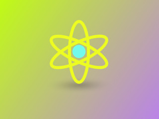 Blue Yellow Colored Atom Icon with Gradient Background for Designs Posters Banners Web Designs etc.