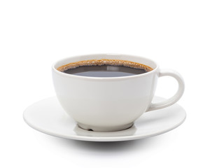 White cup of black coffee isolated on white background with clipping path