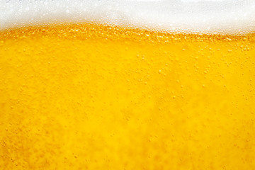 Pouring beer with bubble froth in glass for background and design.