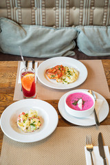 lunch in the cafe, different dishes