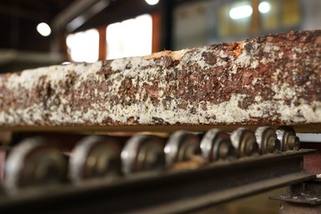 Woodworking process. Close-up of wooden bar