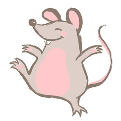 Vector mouse animal hand drawn illustration for Christmas and new year design, symbol of 2020 in Chinese calendar. Cute dancing happy rat. For party invitation, holiday icon, greeting card, mouse logo