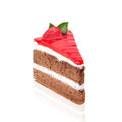 Cheesecake with tasty strawberry mousse cake isolated on white background.