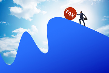 Businessman in tax concept on mountain