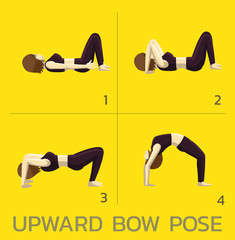 Upward Bow Pose Yoga Manga Tutorial How Cartoon Vector Illustration