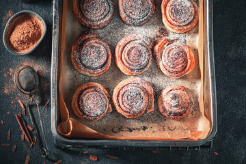 Traditionally cinnamon rolls made of puff pastry for Christmas