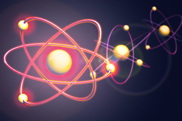 Atom Backgrounds from Geometric Shapes, Circle of Points of Lines. Atom nuclear model on energetic background. 3D illustration