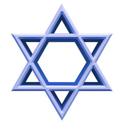 Israel star. Seal of Solomon icon. Jewish Star of David six sointed star. Isolated blue hexagram on white background. 3d illustration