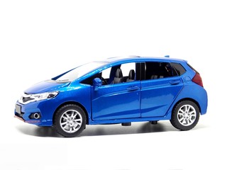 Blue car model on white background