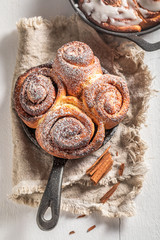 Traditionally cinnamon buns with spices, cocoa and sugar