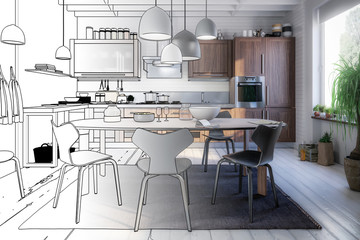 Modern Kitchen Arean with Dining Room Integration (project) - 3d visualization