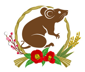 ネズミとしめ縄飾り - 子年　年賀状素材