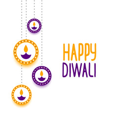 elegant happy diwali background with hanging diya decoration