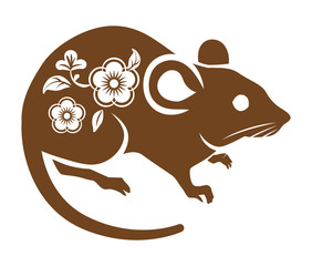 花柄のネズミ - 子年　年賀状素材