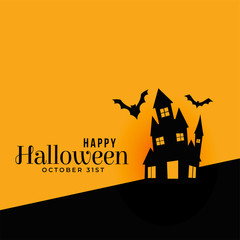 modern happy halloween haunted house with flying bats background