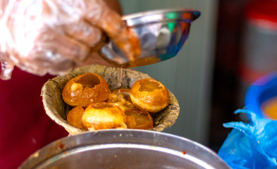 Famous Indian street food Gol Gappa, Puchka and Pani Puri.