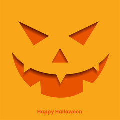 realistic papercut style laughing ghost face halloween background
