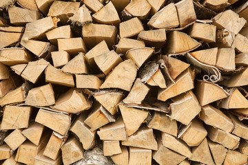 Woodpile - stack of wood. Firewood, sawn trees