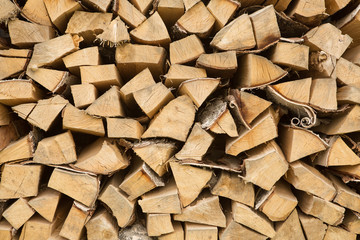 Woodpile - stack of wood. Firewood, sawn trees