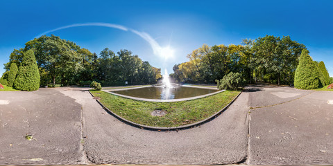 full seamless spherical hdri panorama 360 degrees angle view of early autumn in empty city park...