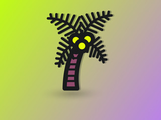 Purple Yellow Colored Palm Tree Icon with Gradient Background for Designs Posters Banners Web Designs etc.